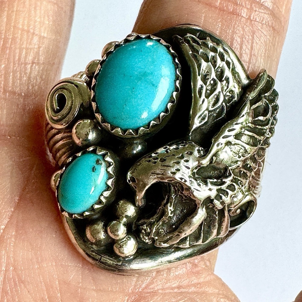 Navajo‎ Eagle Mens Ring Turquoise Sz 11 Signed DM Sterling Native American USA